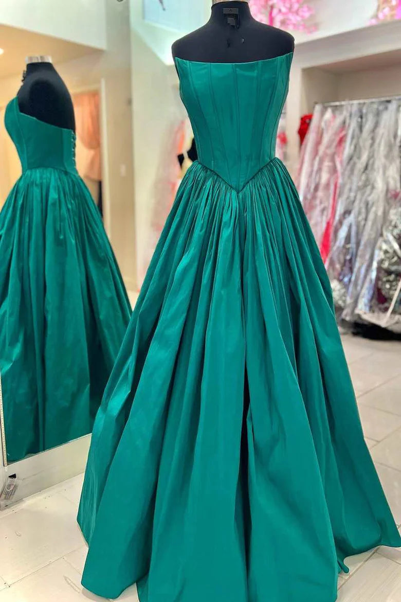 Vestido de fiesta de corte A sin tirantes y espalda con cordones